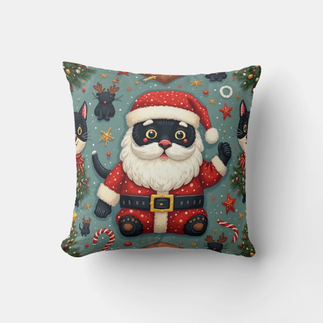 Coussin chat noir habillé en père Noël (Recto)