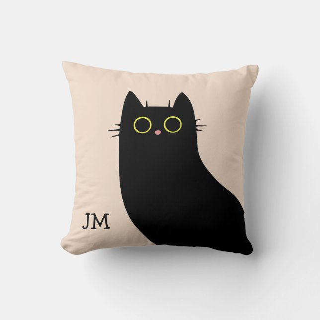 Coussin Chat noir mignon dans le style Mid Century (Recto)