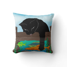 Chat noir Pêche Turquoise Jeu d'oreiller