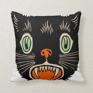 Coussin Chat noir vintage d'Halloween effrayé