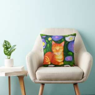 Coussin Chat orange coloré dans Jardin Fleur Jeu Jeu d'Ore