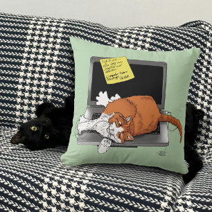 Coussin Chat Orange Drôle Ordinateur Portable Vert Travail