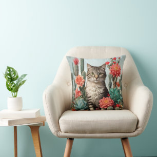 Coussin Chat parmi les cactus   AMOUREUX DE LES CHATS