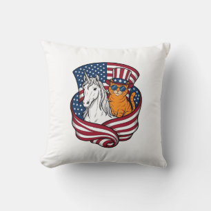 Coussin Chat patriotique et licorne vintage vector design_
