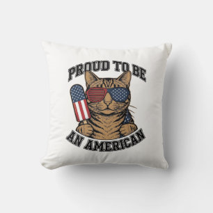 Coussin Chat patriotique fier d'être américain vecteur vin