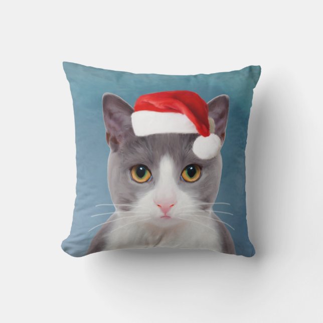 Coussin Chat portant le Santa Hat Portrait de Noël (Recto)