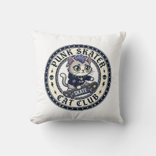 Coussin Chat Punk Skateur Drôle Conception pour Amateur de