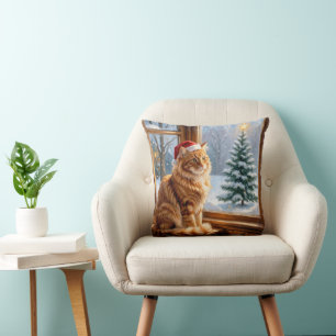 Coussin Chat roux de Noël