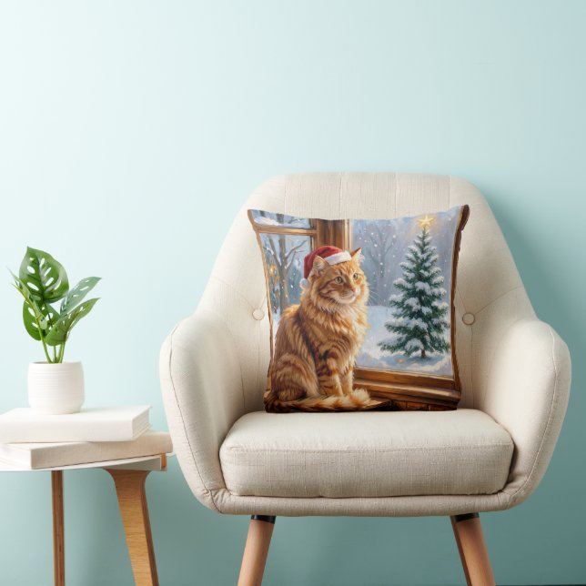 Coussin Chat roux de Noël (Chaise)