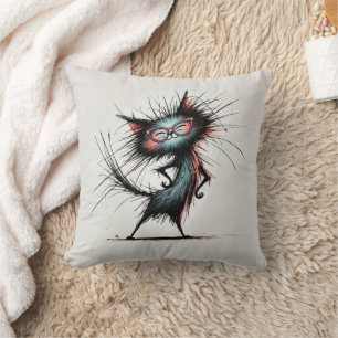 Coussin Chat Sassy Débraillé Portant des Lunettes Rouges