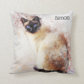Coussin Chat siamois d'aquarelle à la mode personnalisé