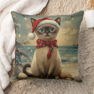 Coussin Chat siamois Noël Vintage Plage