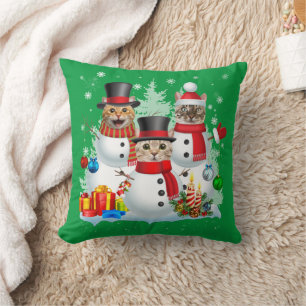 Coussin Chat Snowman Père Noël Christmas Light Chat Maman 