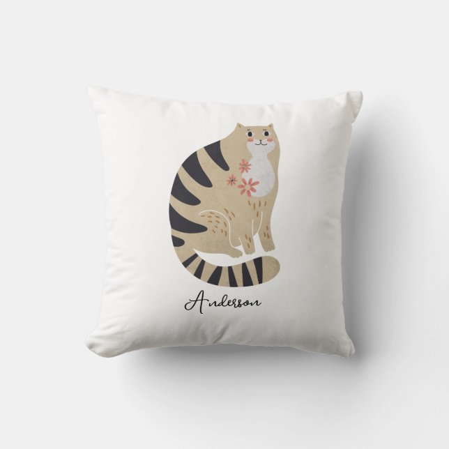 Coussin Chat souriant amusant personnalisable (Recto)