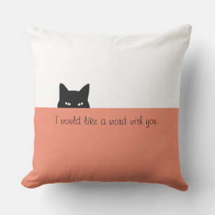 Coussin Chat Sournois Aimerait Mot Corail Orange