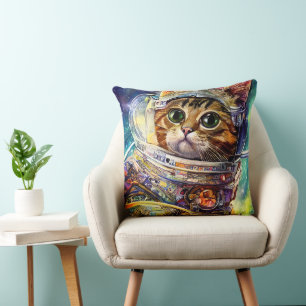 Coussin Chat spatial futuriste