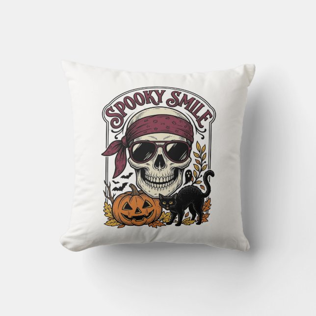 Coussin Chat squelette Halloween Graphique de citrouille v (Recto)