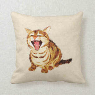 Coussin Chat tigré de baîllement dans le croquis en past