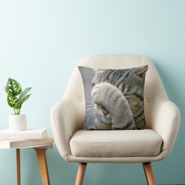 Coussin Chat Tigré Gris Macro (Chaise)