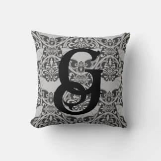 Coussin Chat-Vampire Initiale Personnalisée Damas En Gris