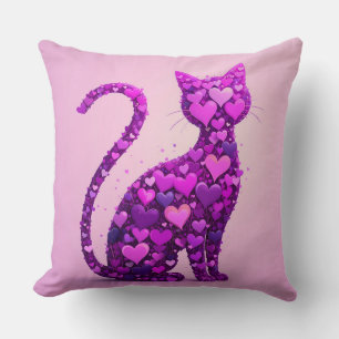 Coussin Chat Violet Composé de Forme de Coeur