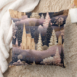Coussin Château de fantaisie de cerf d'hiver rose (3)