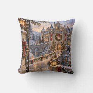 Coussin Château de Noël Scène d'Hiver
