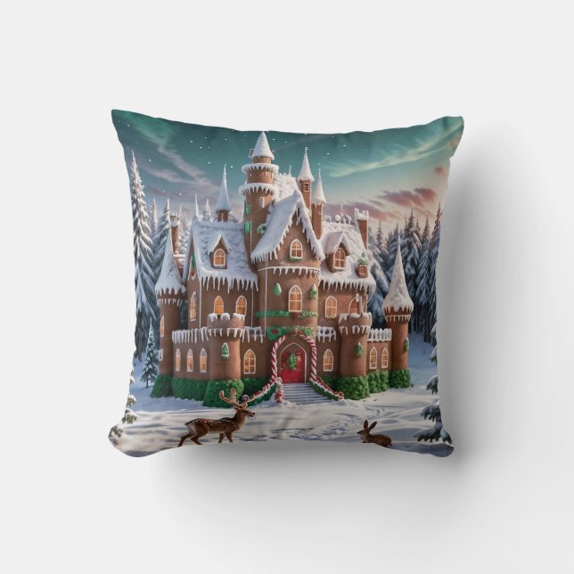 Coussin Château de pain d'épices de la forêt de Noël (Recto)