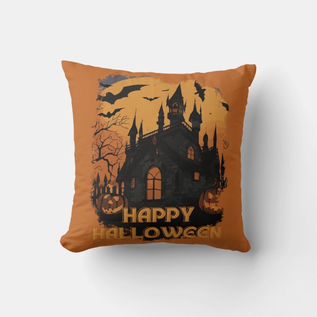 Coussin Château d'Halloween sous lumière lunaire (Recto)