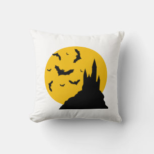 Coussin Château hanté avec lune et chauves-souris