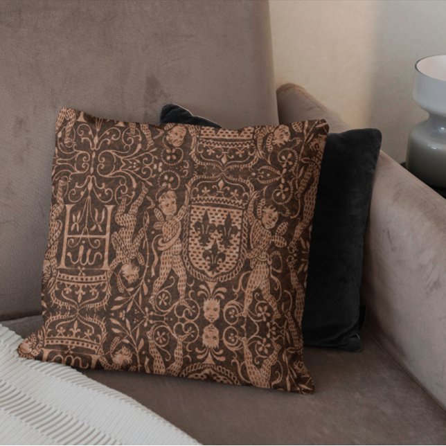 Coussin Château médiéval Heraldry Chic Rouge foncé Russet (Créateur téléchargé)