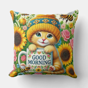 Coussin Chaton adorable dans un bonnet tricoté avec des to