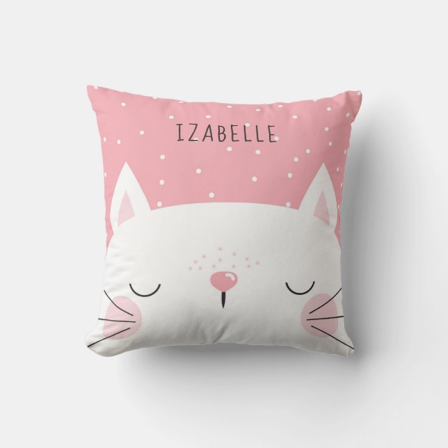 Coussin Chaton blanc - Décor de pépinière - Nom (Recto)