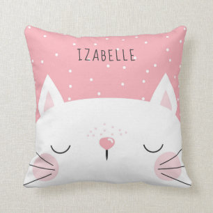 Coussin Chaton blanc - Décor de pépinière - Nom