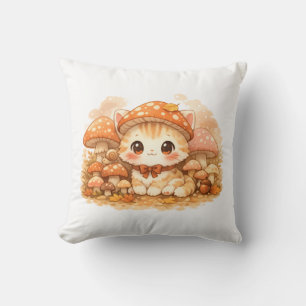 Coussin Chaton de la forêt de champignons Kawaii Chaton m