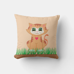 Coussin Chaton mignon dessin animé & plante