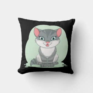 Coussin Chaton Tabby Gris Noir Kitty Mignon Chat de Dessin