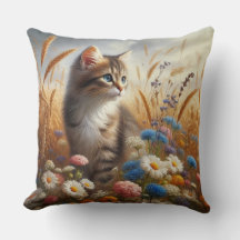 Chaton Tigré Amateur de Chat Floral 20x20 Coton 