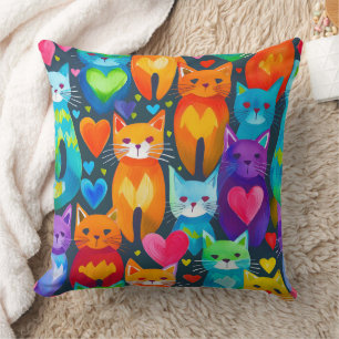 Coussin Chatons audacieux et lunatiques motif aquarelle