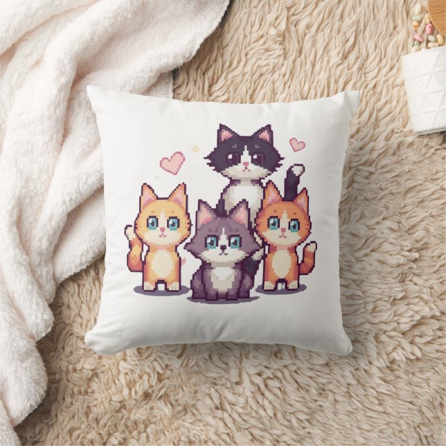Coussin Chatons Colorés Pixelisés  (Couverture)