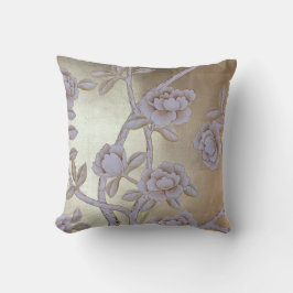 Coussin Chatoyante Chinoiserie d'or avec Roses florissants