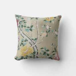 Coussin Chatoyante Chinoiserie Floral sur Champagne d'or
