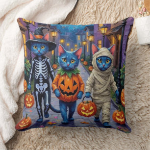 Coussin Chats Bleus Russes en Costumes d'Halloween