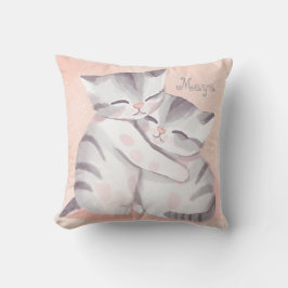Coussin Chats Cuddin Aquarelle Pastel Rose Et Gris