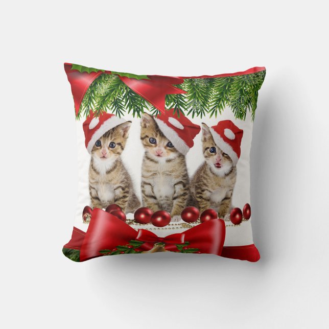 Coussin Chats de Noël (Red Hats Cute Kittens Christmas Throw Pillow )