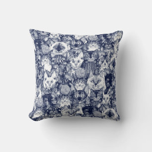 Coussin Chats de Noël bleu