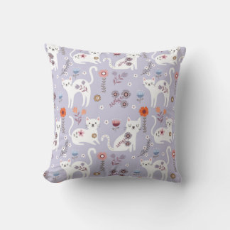 Coussin Chats élégants aux accents floraux