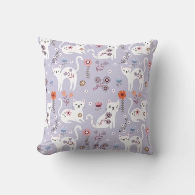 Coussin Chats élégants aux accents floraux (Recto)