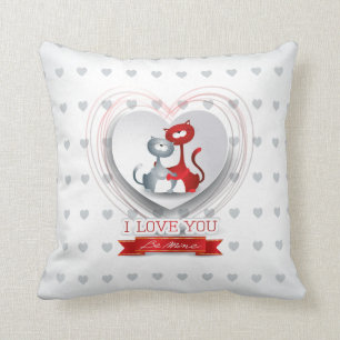 Coussin Chats en amour avec coeur