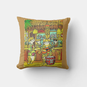 Coussin Chats en vacances sur une île dans un bar Tiki